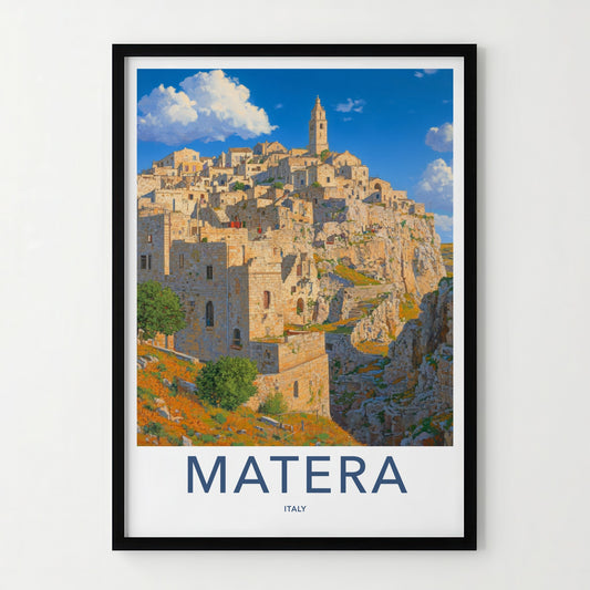 Matera Poster - Italy Travel Art - Historic Cliffside City Home Decor