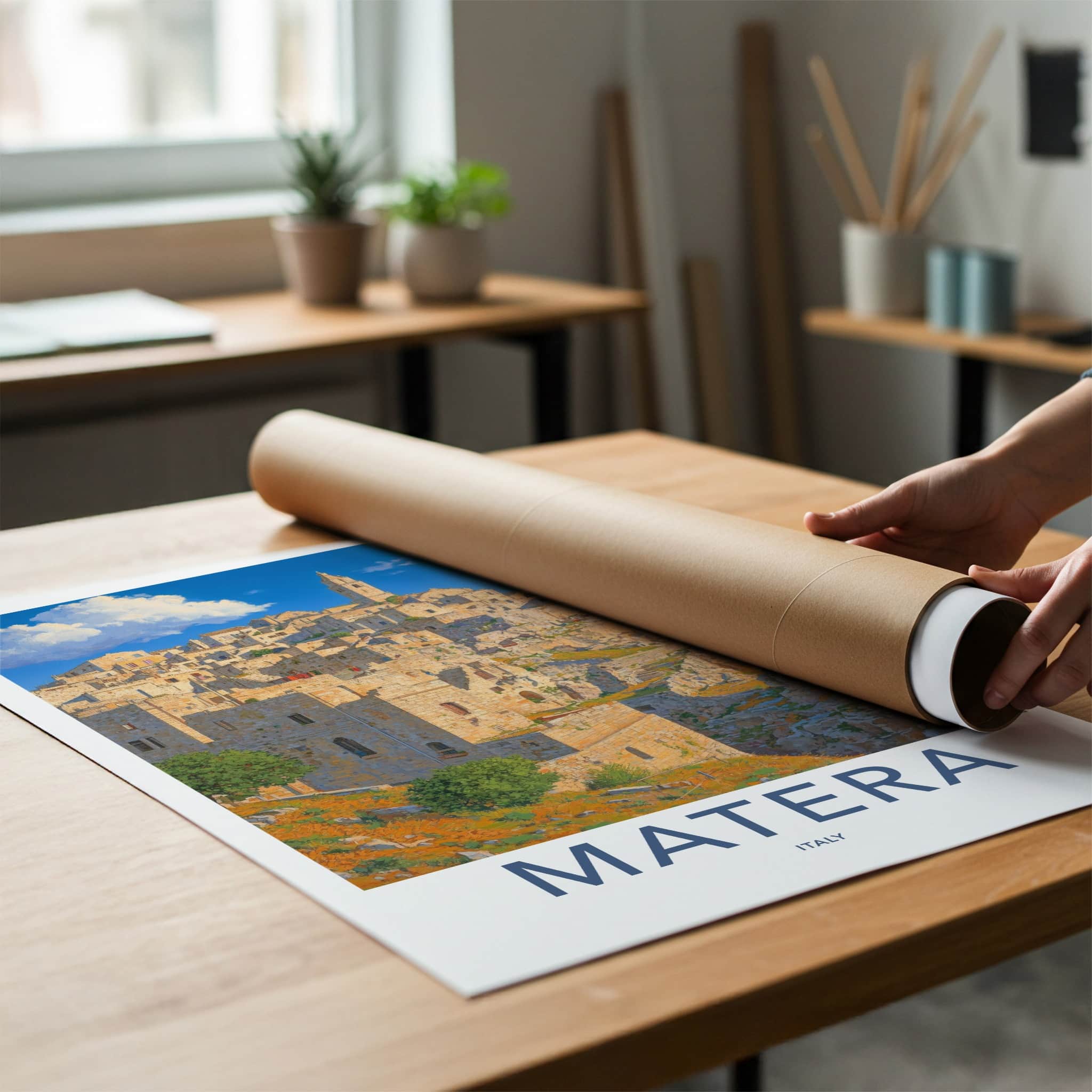 Matera Poster - Italy Travel Art - Historic Cliffside City Home Decor