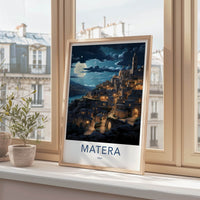 Matera Poster - Italy Travel Art - Moonlit Ancient City Home Decor