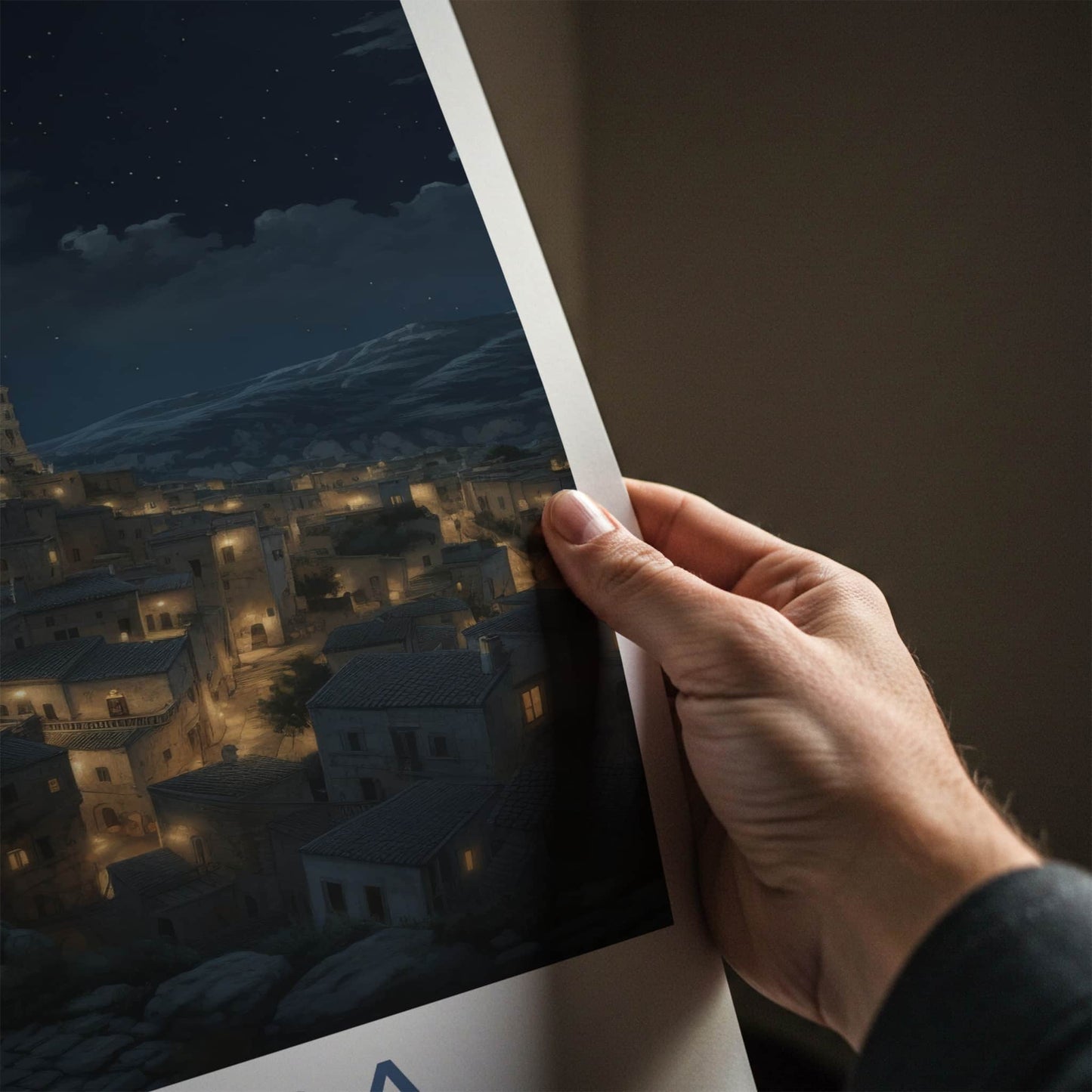 Matera Poster - Italy Travel Art - Moonlit Historic City Home Decor