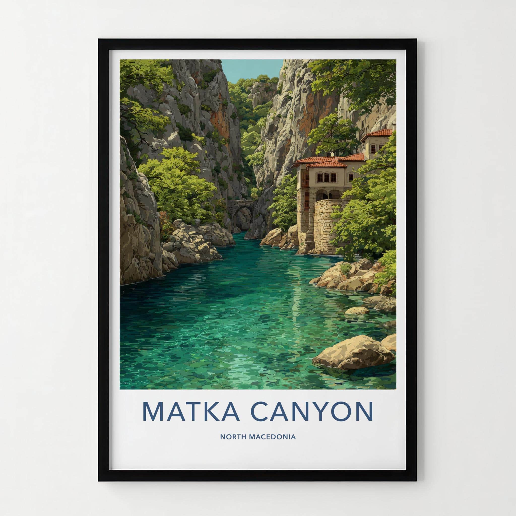 Matka Canyon Poster - North Macedonia Travel Art - River Cliff Monastery Home Decor