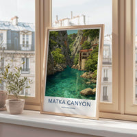 Matka Canyon Poster - North Macedonia Travel Art - River Cliff Monastery Home Decor