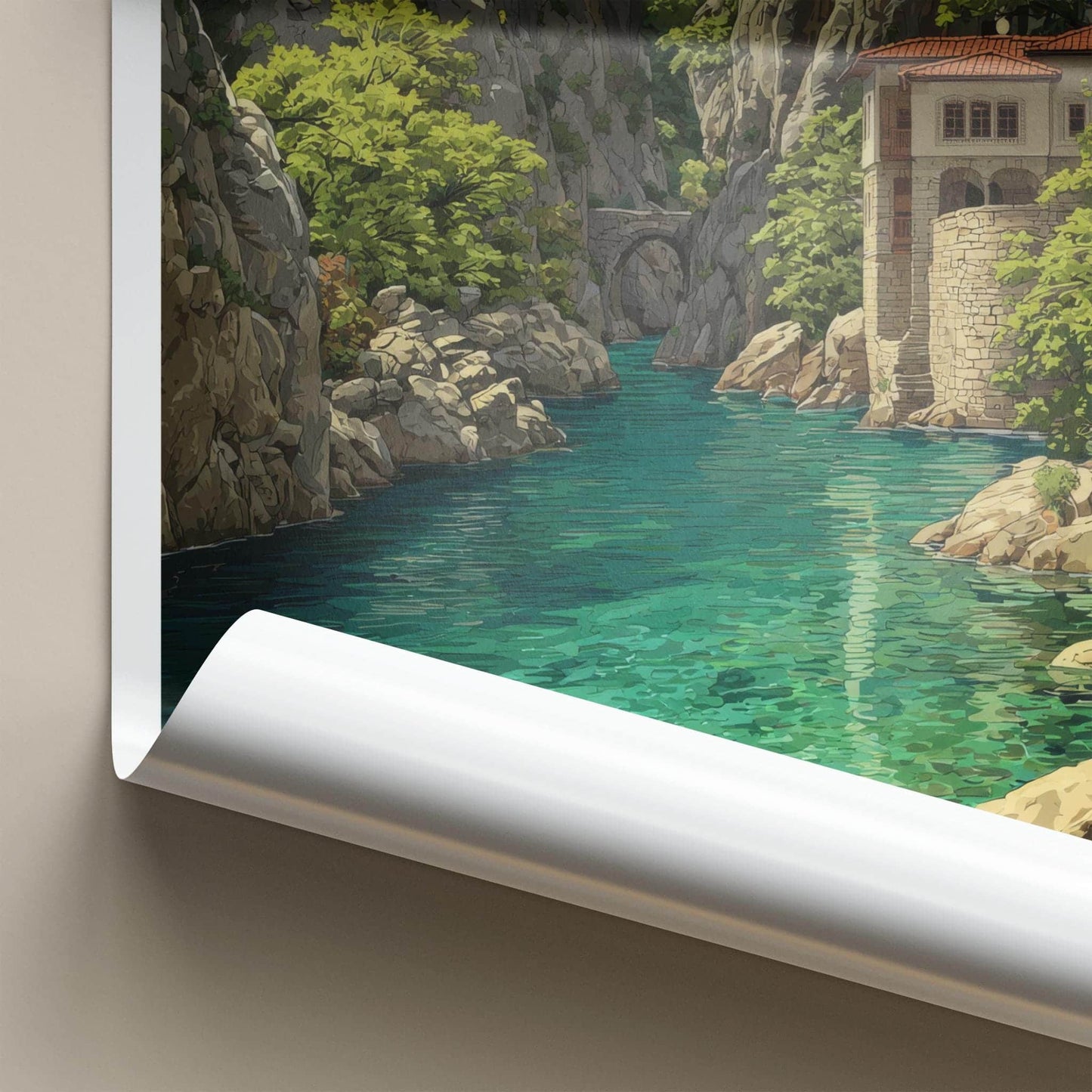 Matka Canyon Poster - North Macedonia Travel Art - River Cliff Monastery Home Decor