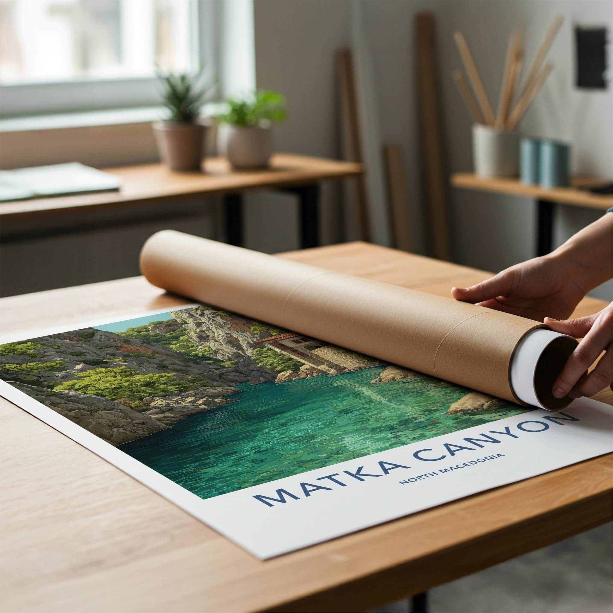 Matka Canyon Poster - North Macedonia Travel Art - River Cliff Monastery Home Decor