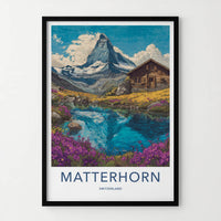 Matterhorn Poster - Switzerland Fine Art - Mountain Lake Cabin Wall Art