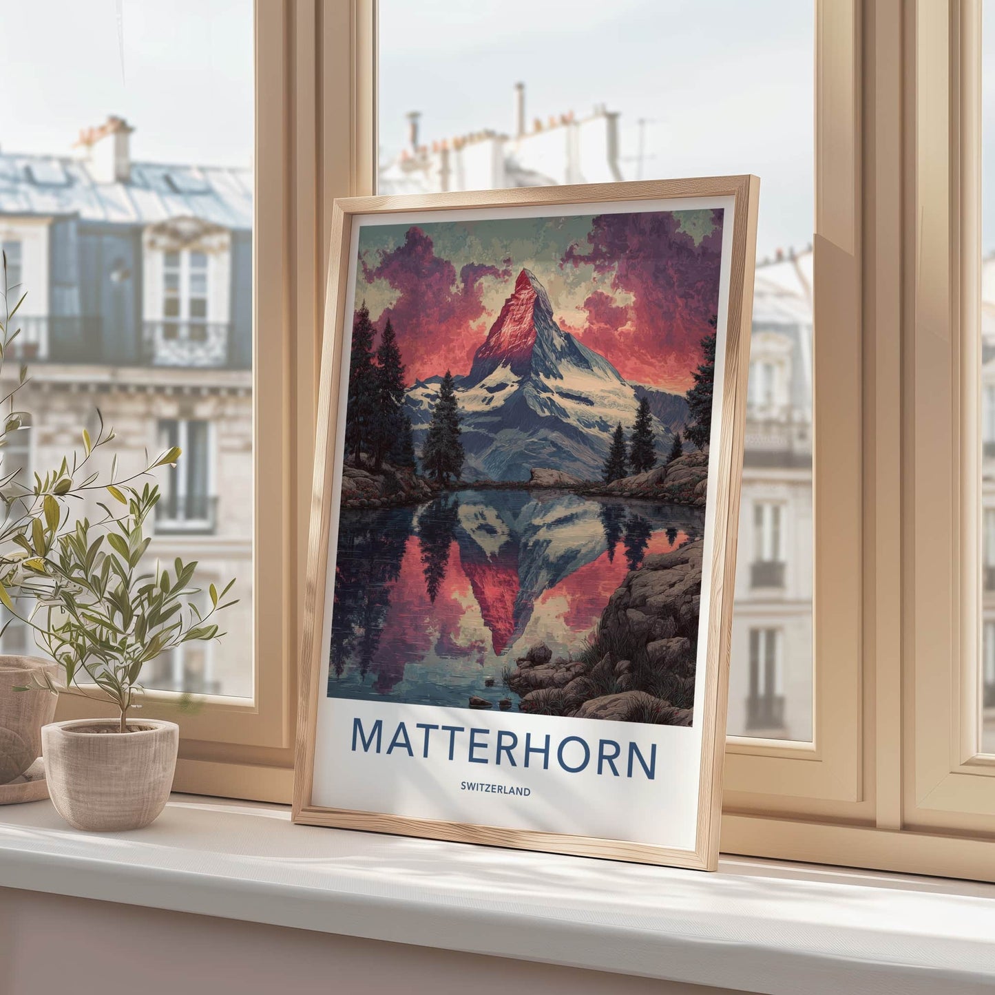 Matterhorn Poster - Switzerland Fine Art - Red Sky Lake Home Decor