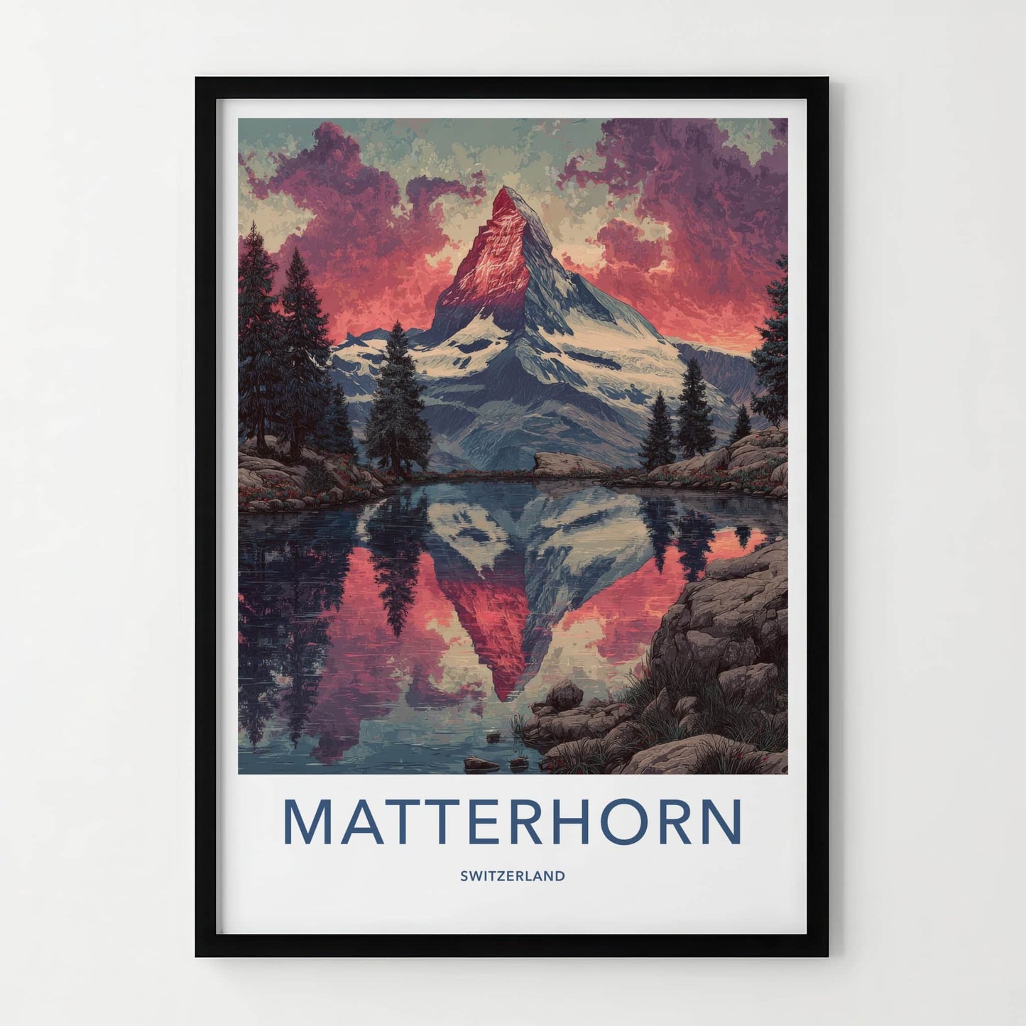 Matterhorn Poster - Switzerland Fine Art - Red Sky Lake Home Decor