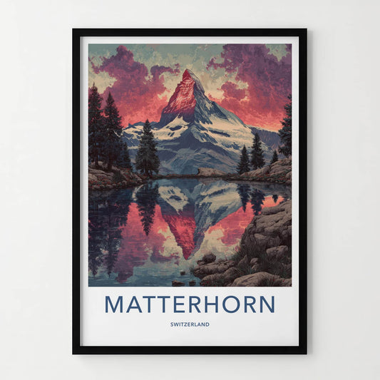 Matterhorn Poster - Switzerland Fine Art - Red Sky Lake Home Decor