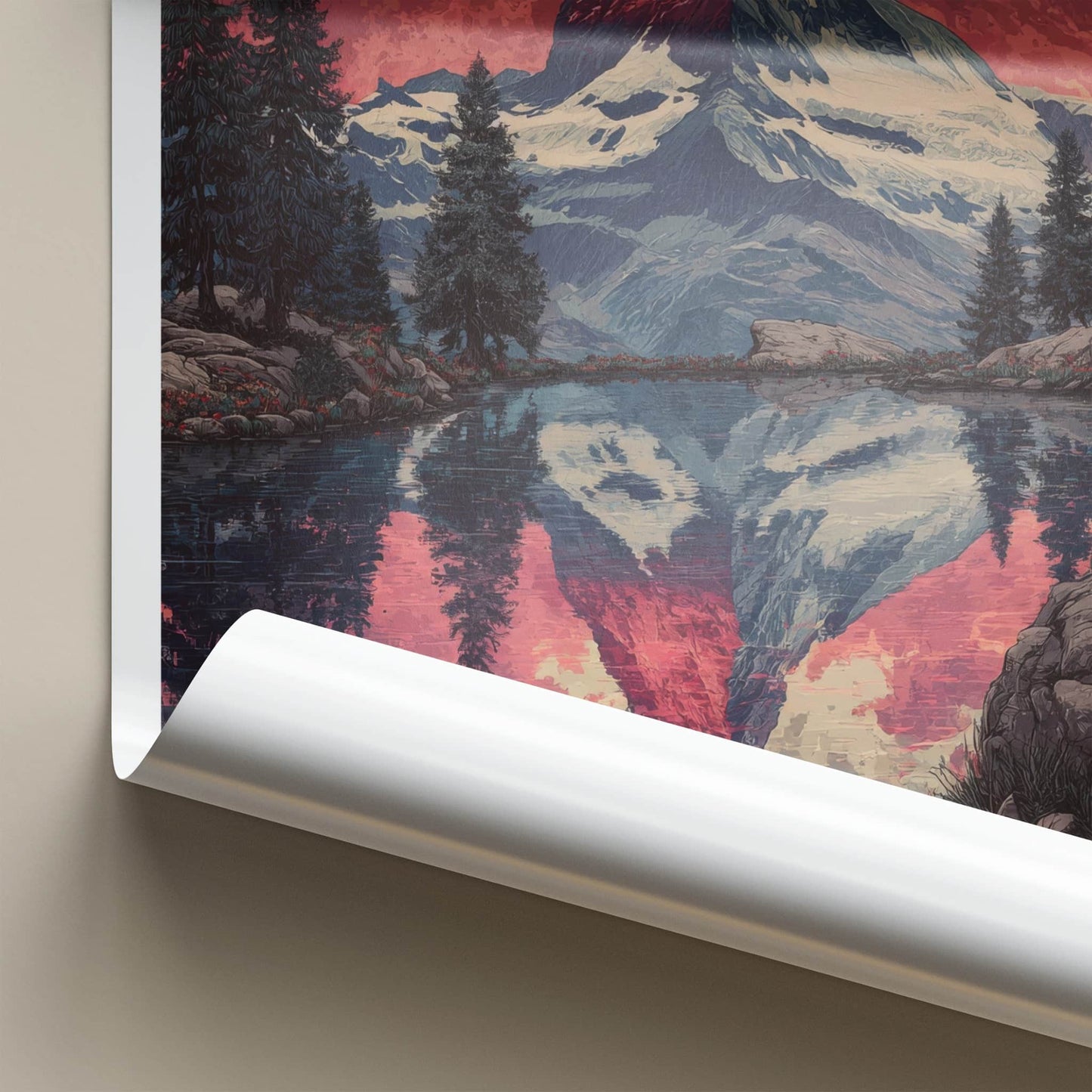 Matterhorn Poster - Switzerland Fine Art - Red Sky Lake Home Decor