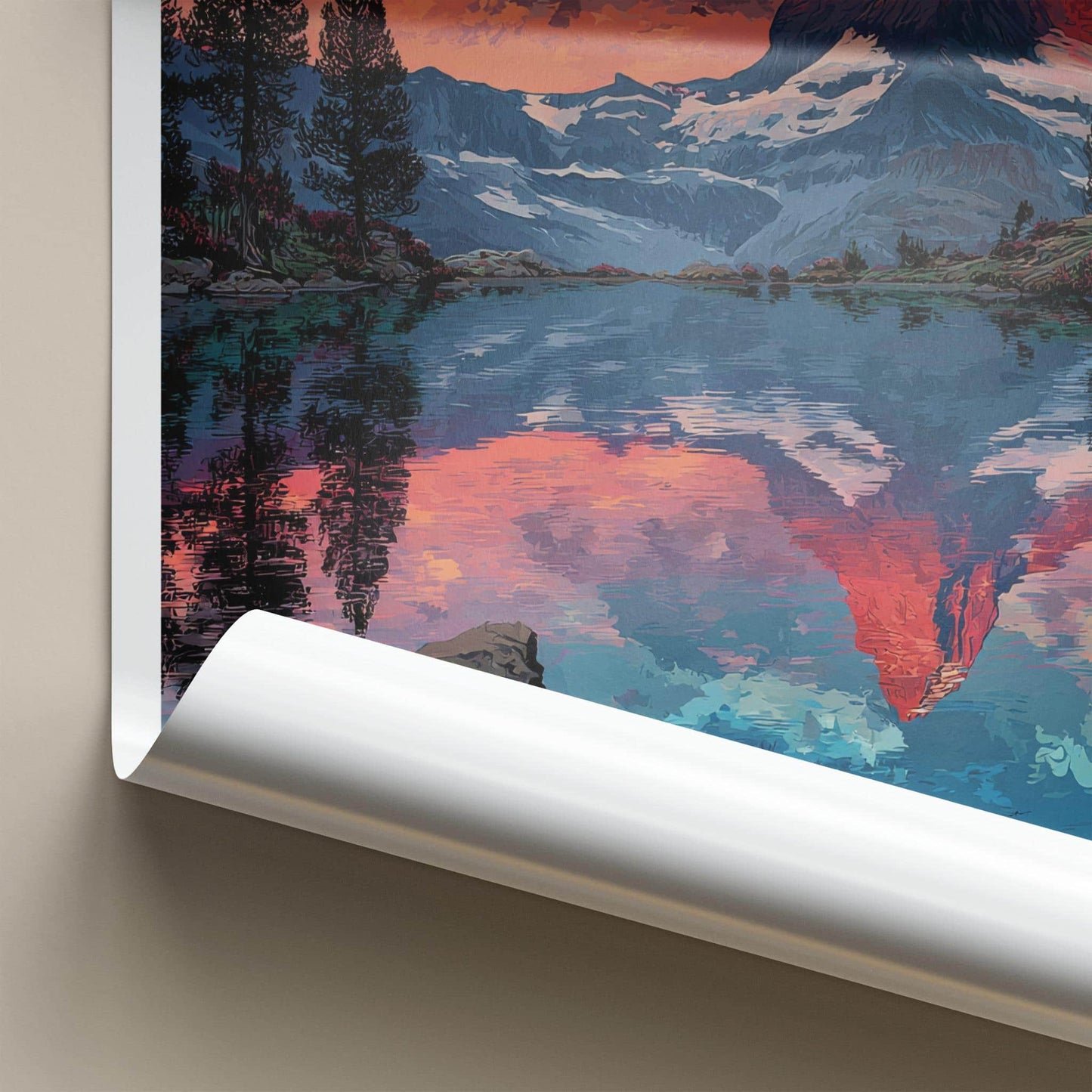 Matterhorn Poster - Switzerland Travel Art - Alpenglow Lake Reflection Home Decor