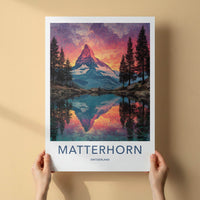Matterhorn Poster - Switzerland Travel Art - Alpine Lake Reflection Home Decor