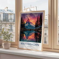 Matterhorn Poster - Switzerland Travel Art - Alpine Lake Reflection Home Decor