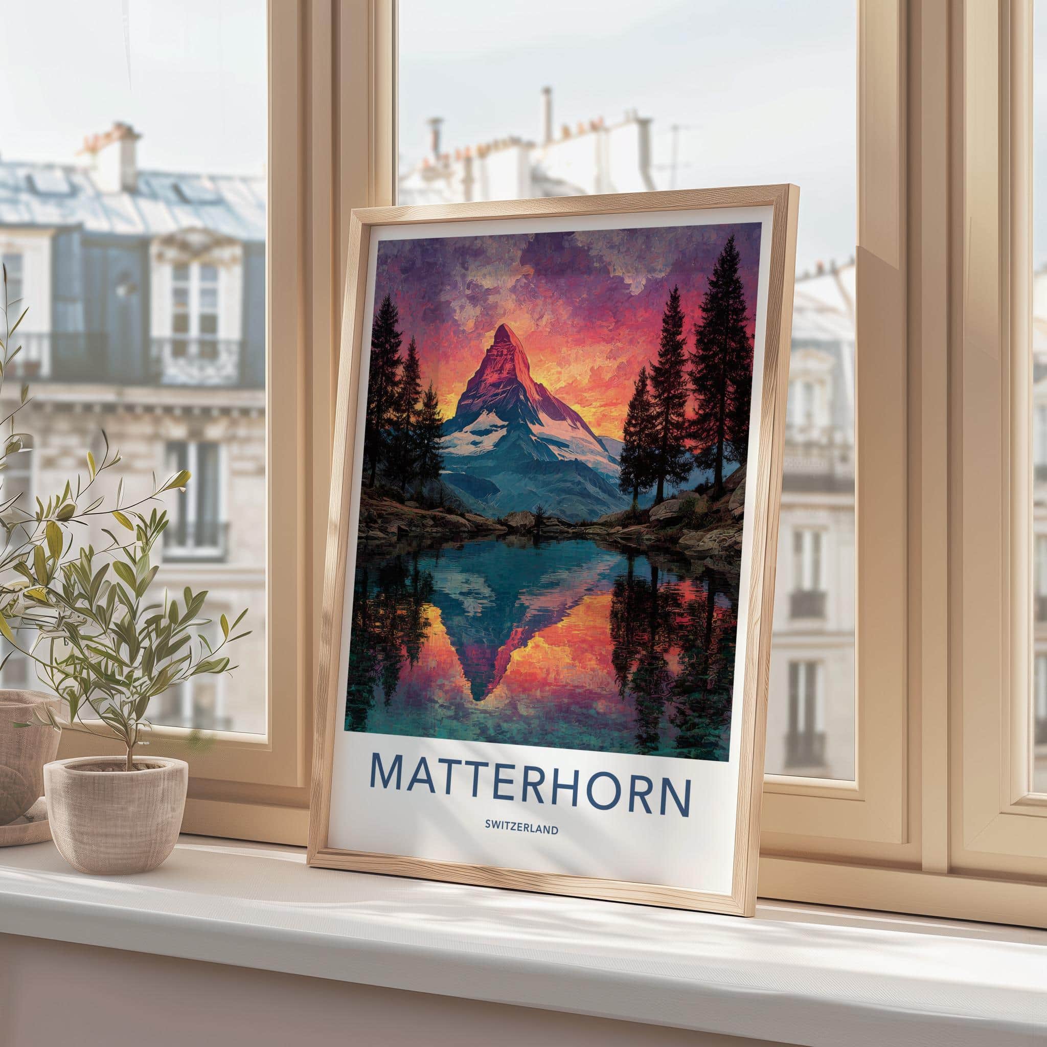 Matterhorn Poster - Switzerland Travel Art - Alpine Lake Reflection Home Decor