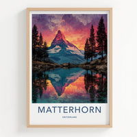 Matterhorn Poster - Switzerland Travel Art - Alpine Lake Reflection Home Decor