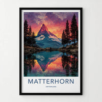 Matterhorn Poster - Switzerland Travel Art - Alpine Lake Reflection Home Decor