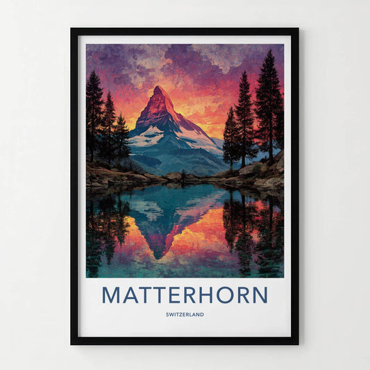 Matterhorn Poster - Switzerland Travel Art - Alpine Lake Reflection Home Decor