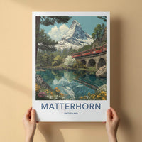 Matterhorn Poster - Switzerland Travel Art - Alpine Lake Train Wall Decor