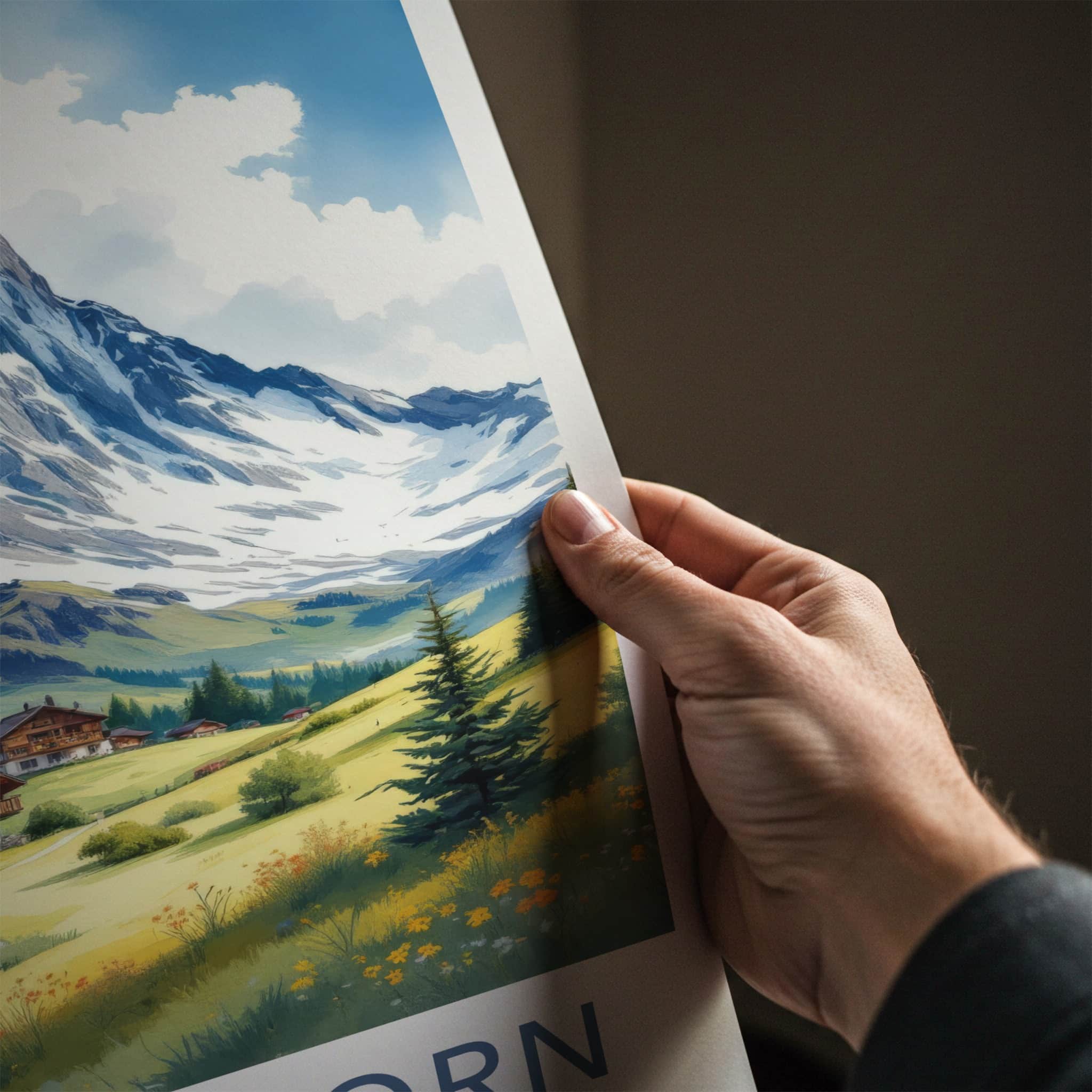Matterhorn Poster - Switzerland Travel Art - Alpine Valley Houses Home Decor