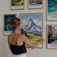 Matterhorn Poster - Switzerland Travel Art - Alpine Village Scene Home Decor