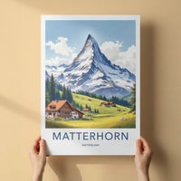 Matterhorn Poster - Switzerland Travel Art - Alpine Village Scene Home Decor