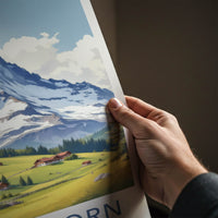 Matterhorn Poster - Switzerland Travel Art - Alpine Village Scene Home Decor