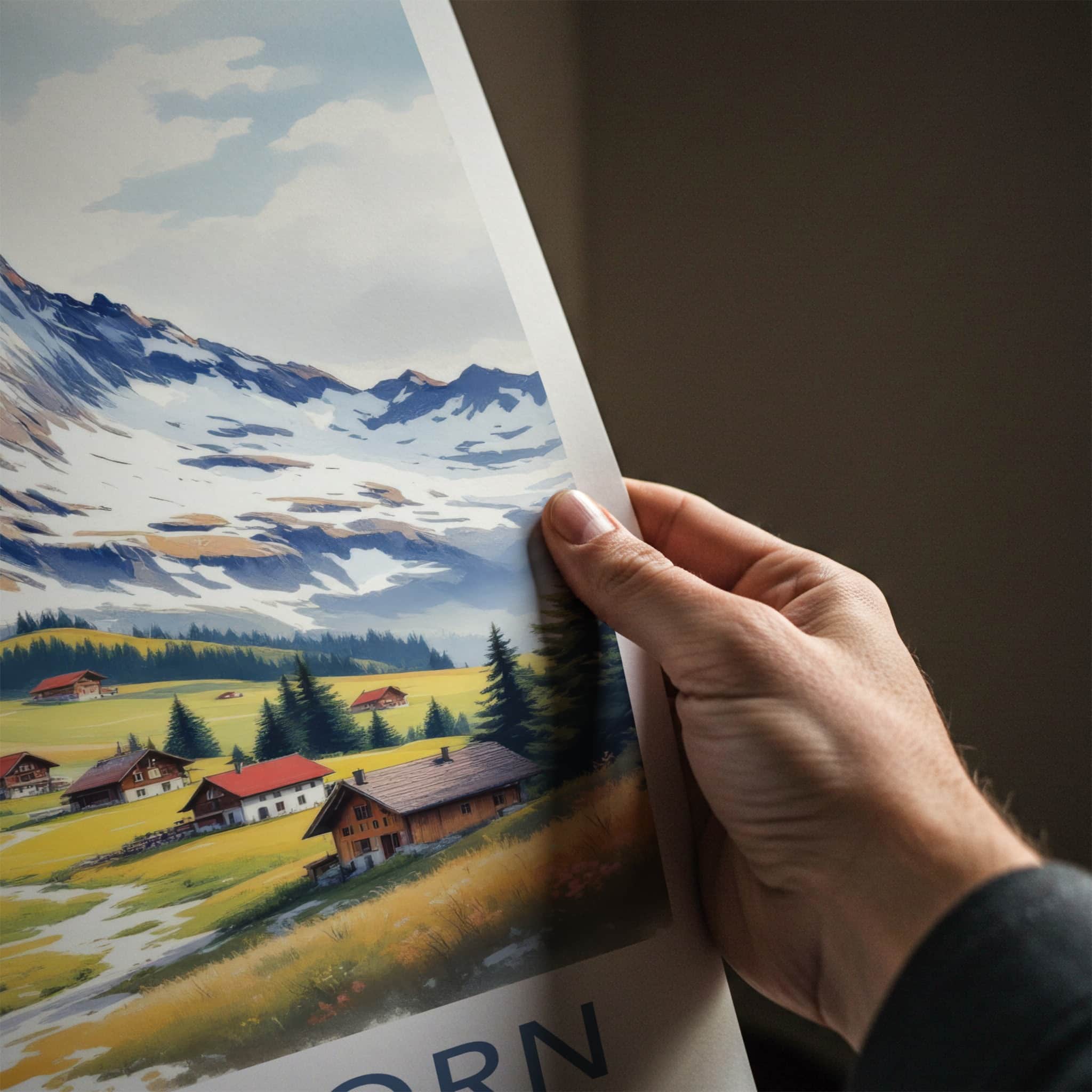 Matterhorn Poster - Switzerland Travel Art - Alpine Village Stream Home Decor