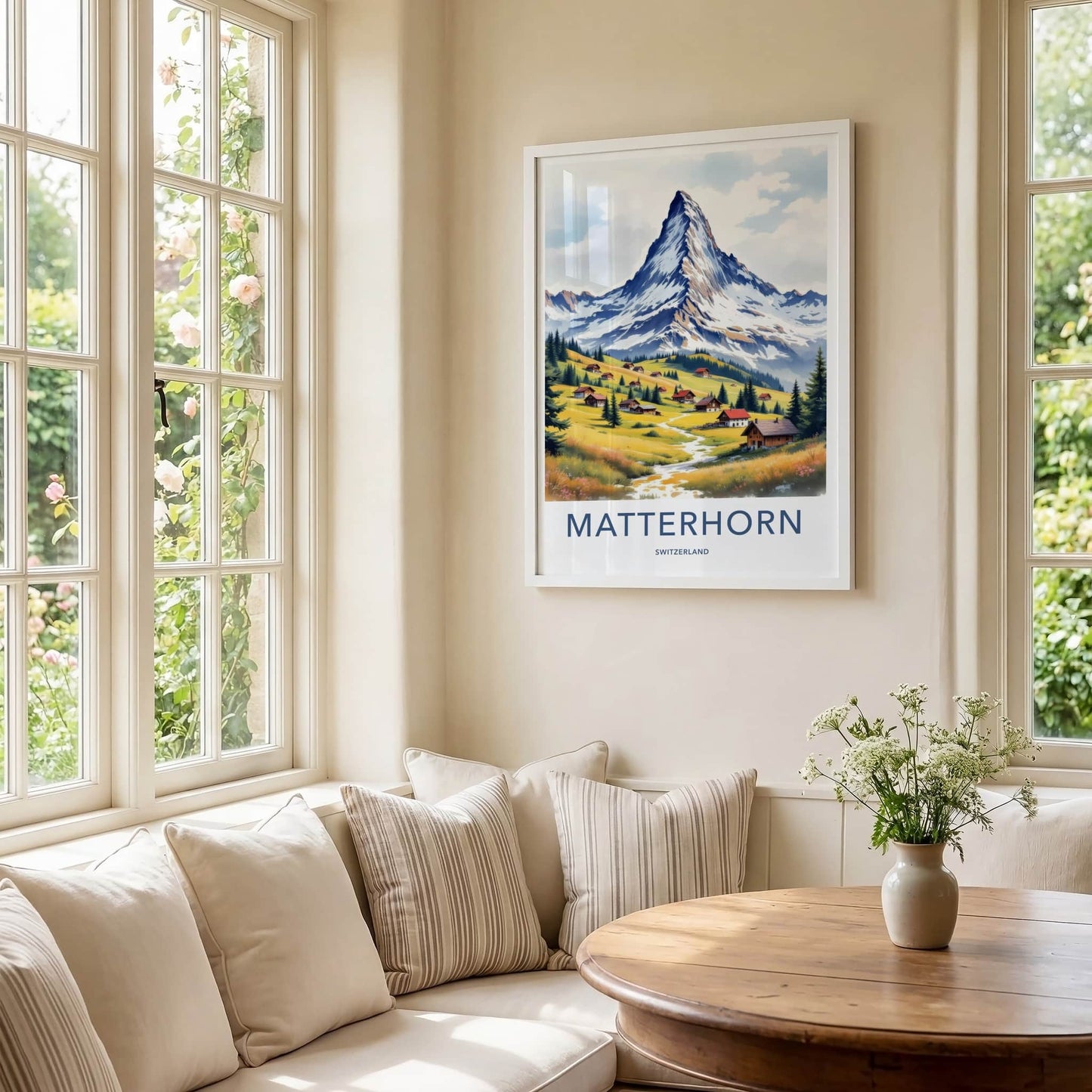 Matterhorn Poster - Switzerland Travel Art - Alpine Village Stream Home Decor