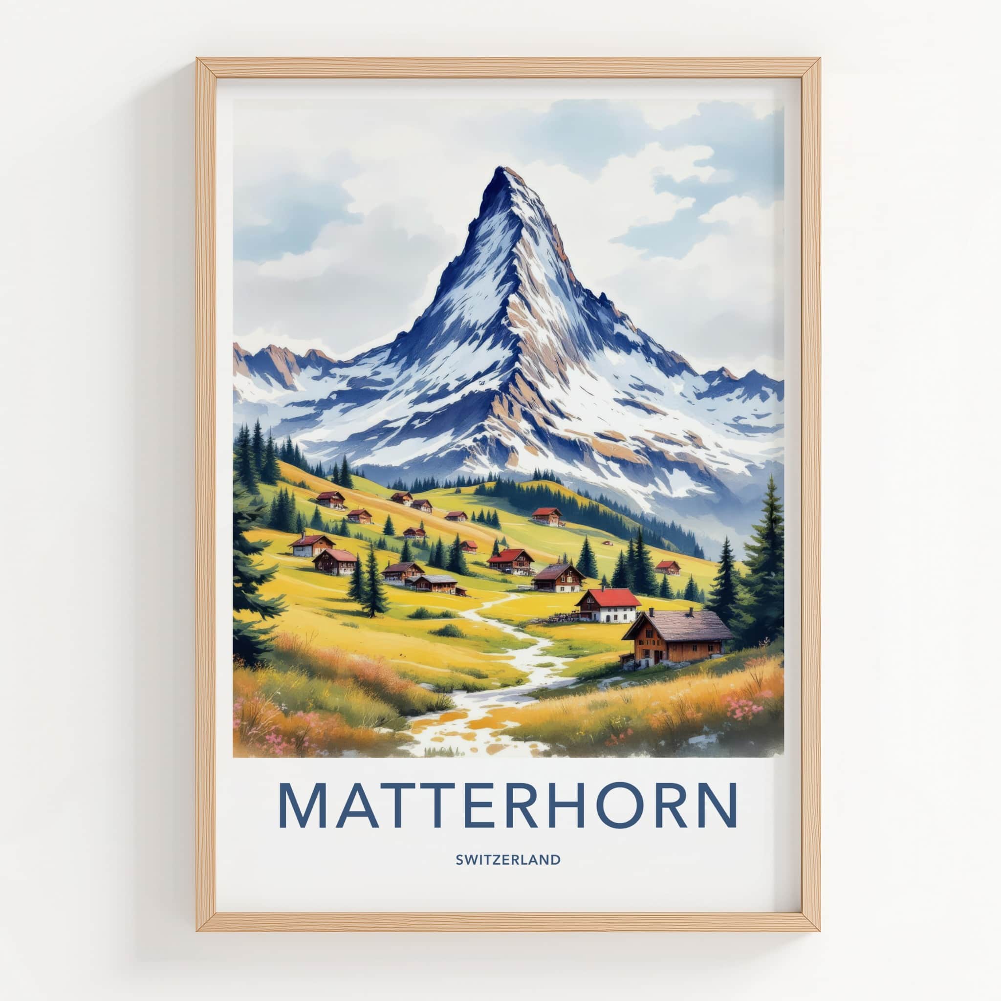 Matterhorn Poster - Switzerland Travel Art - Alpine Village Stream Home Decor