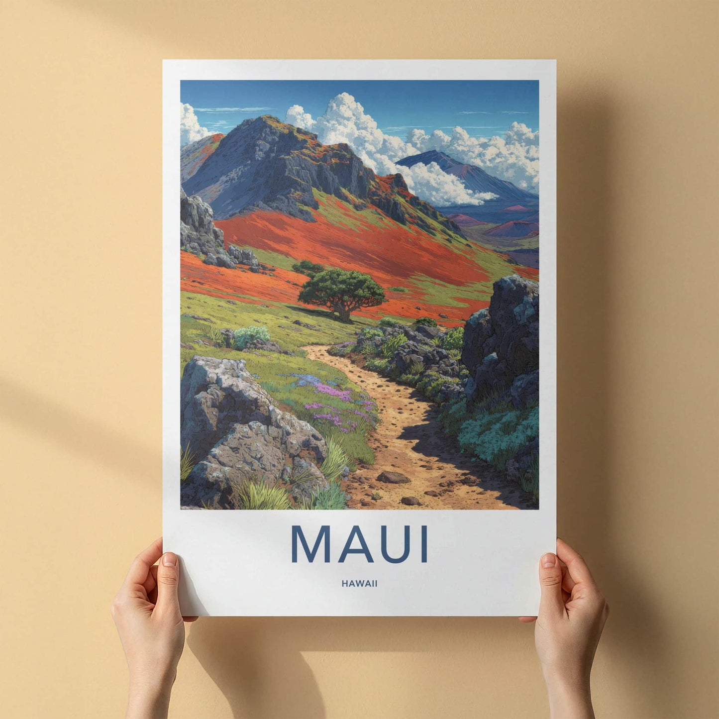 Maui Poster - Hawaii Art Print - Volcanic Hills Path Home Decor