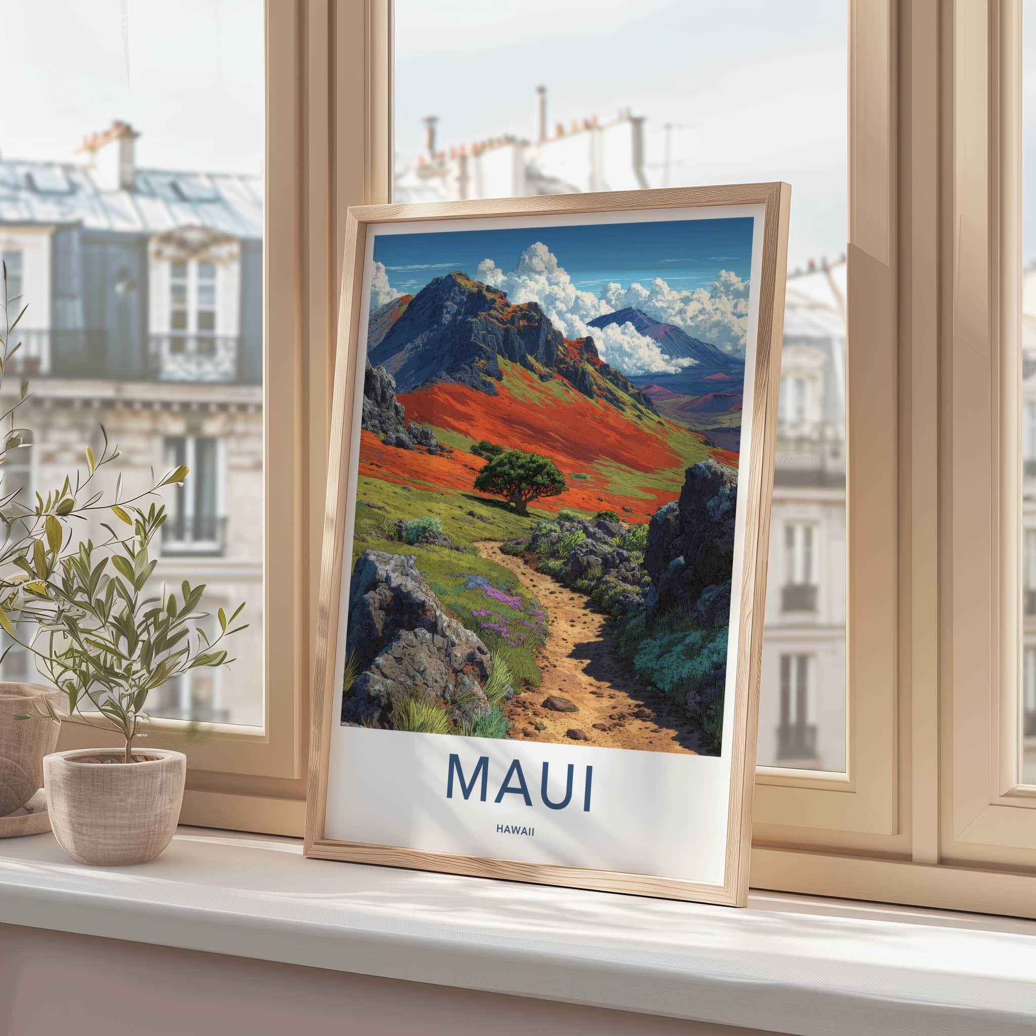 Maui Poster - Hawaii Art Print - Volcanic Hills Path Home Decor