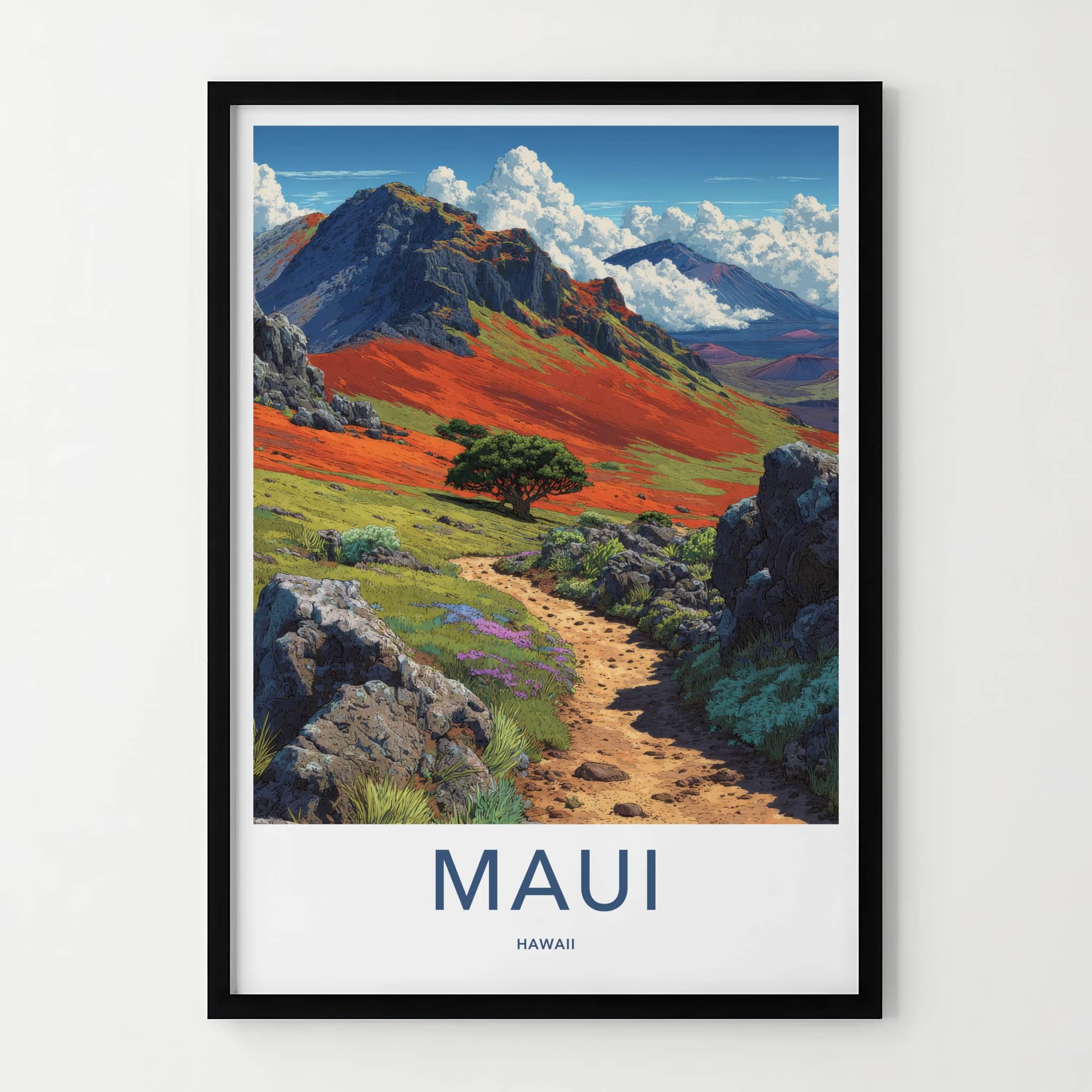 Maui Poster - Hawaii Art Print - Volcanic Hills Path Home Decor