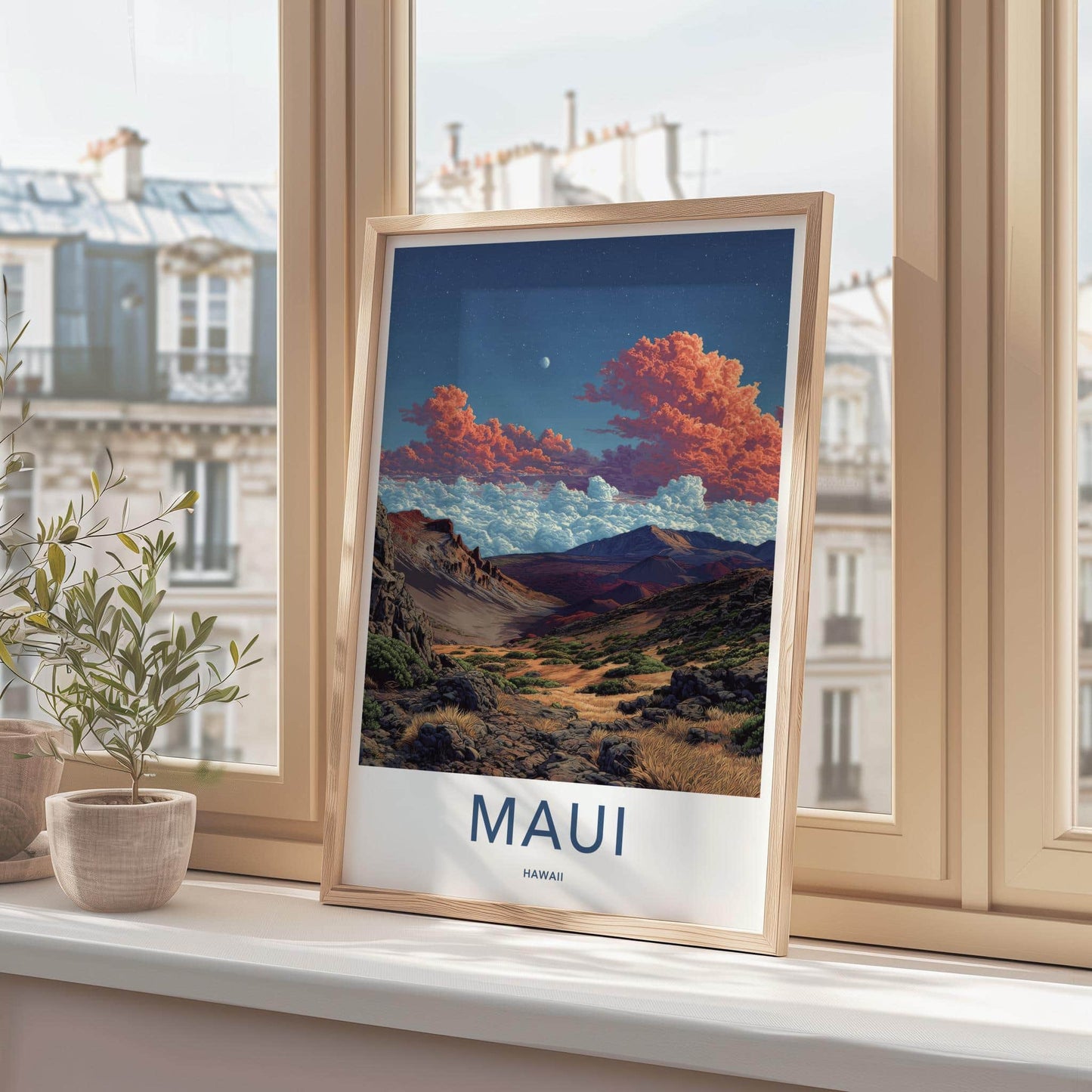 Maui Poster - Hawaii Travel Art - Starlit Valley Clouds Wall Decor