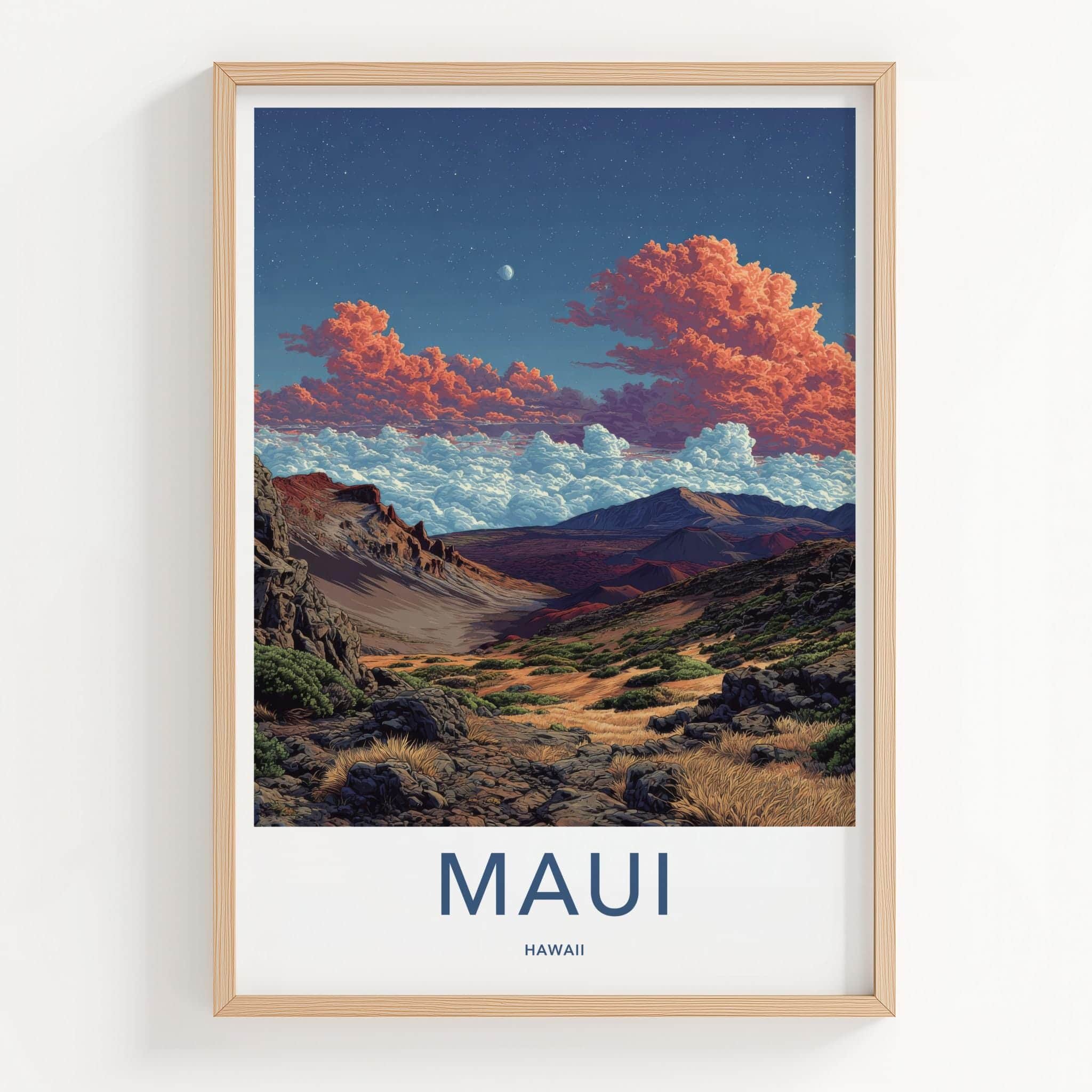 Maui Poster - Hawaii Travel Art - Starlit Valley Clouds Wall Decor
