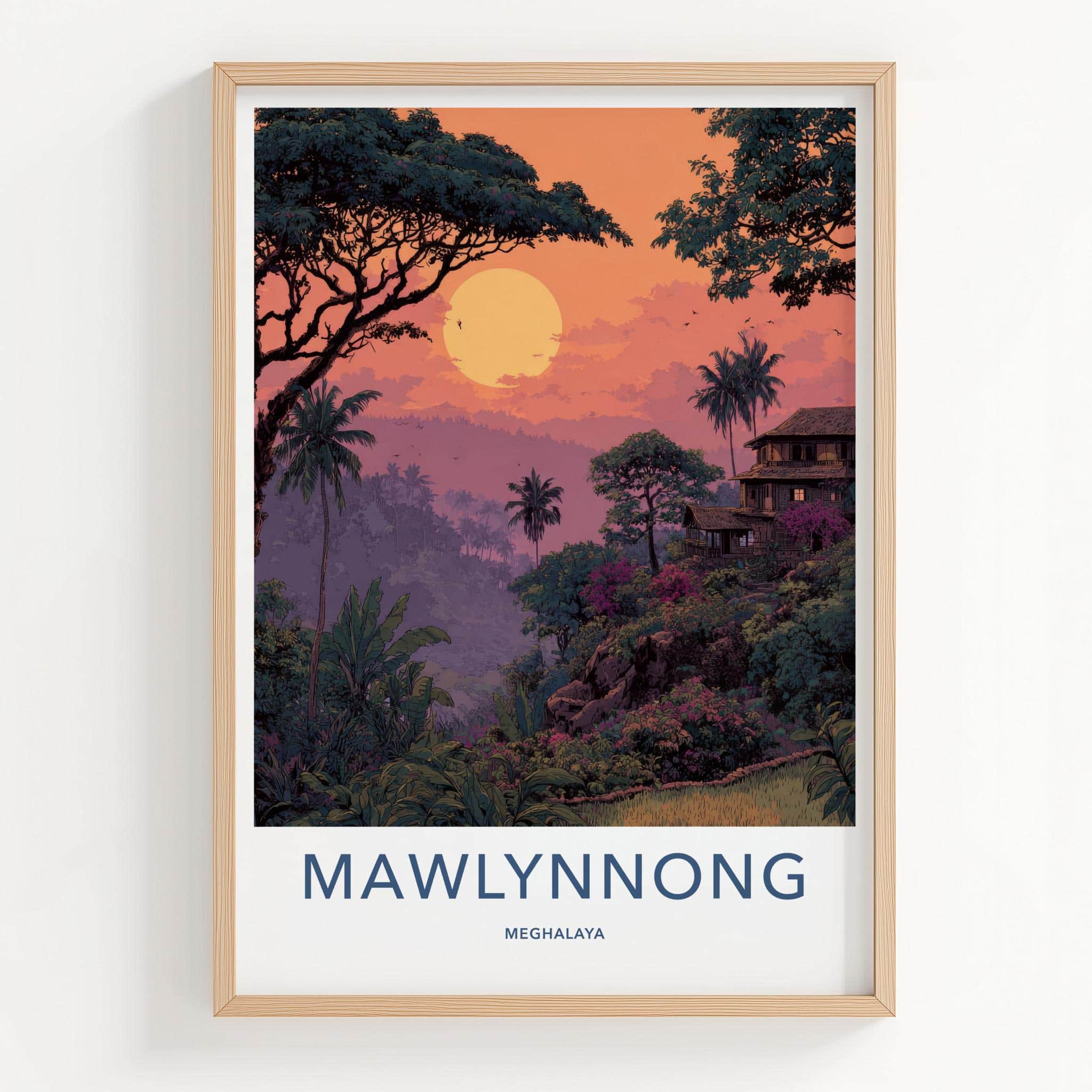 Mawlynnong Poster - India Travel Art - Meghalaya Lush Village Sunset Home Decor