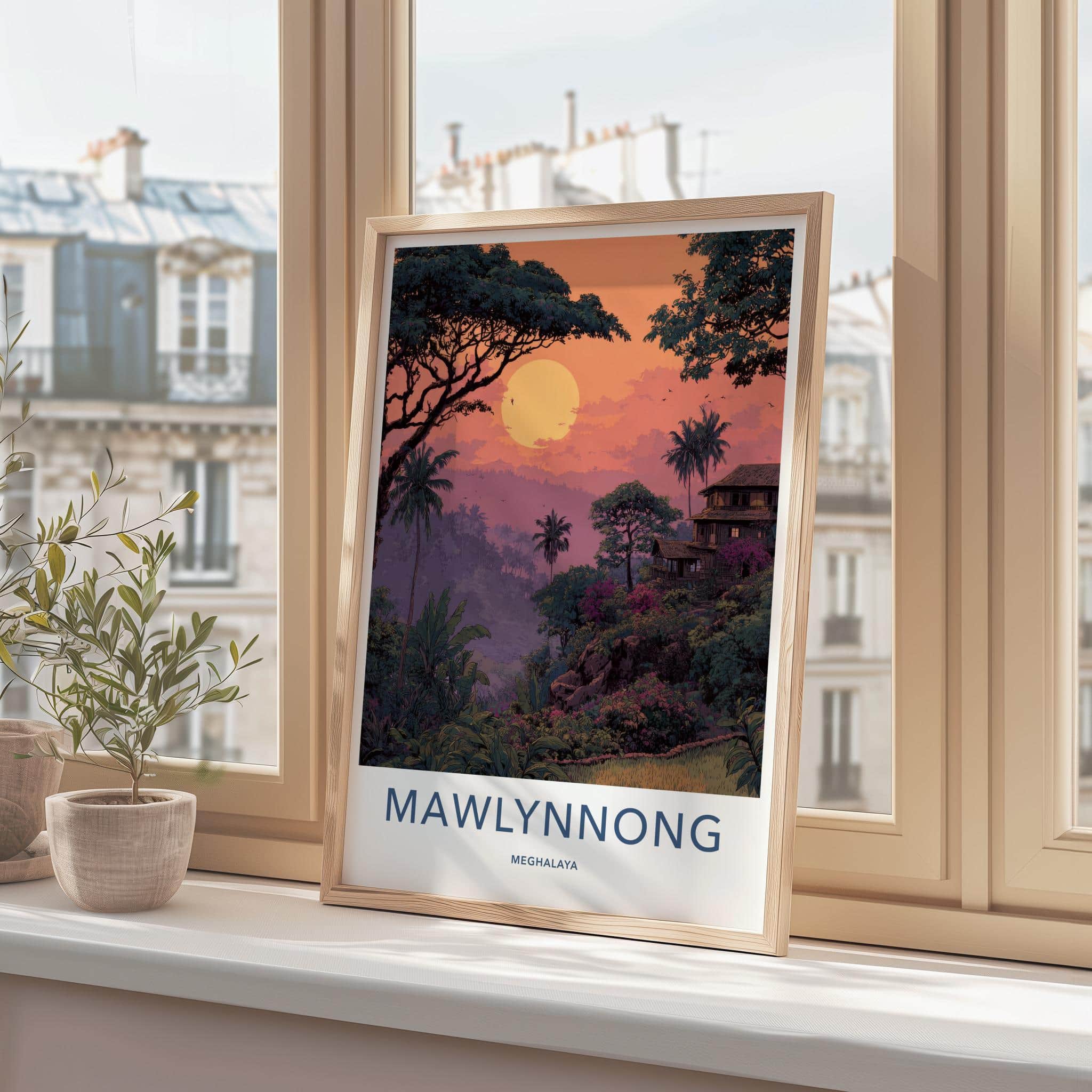 Mawlynnong Poster - India Travel Art - Meghalaya Lush Village Sunset Home Decor