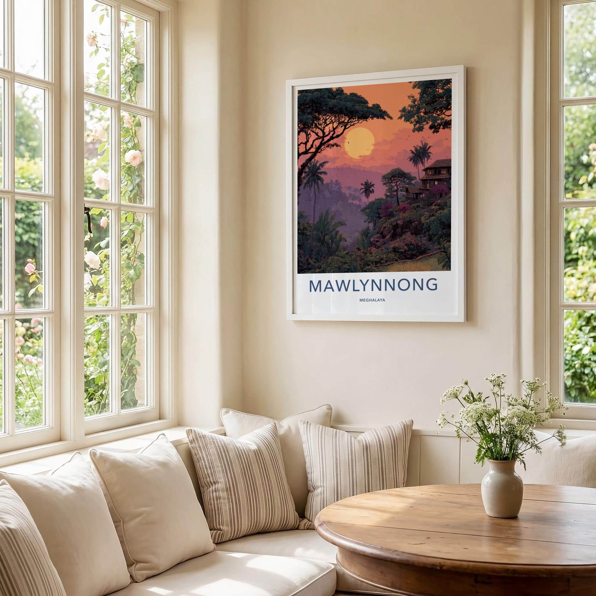Mawlynnong Poster - India Travel Art - Meghalaya Lush Village Sunset Home Decor