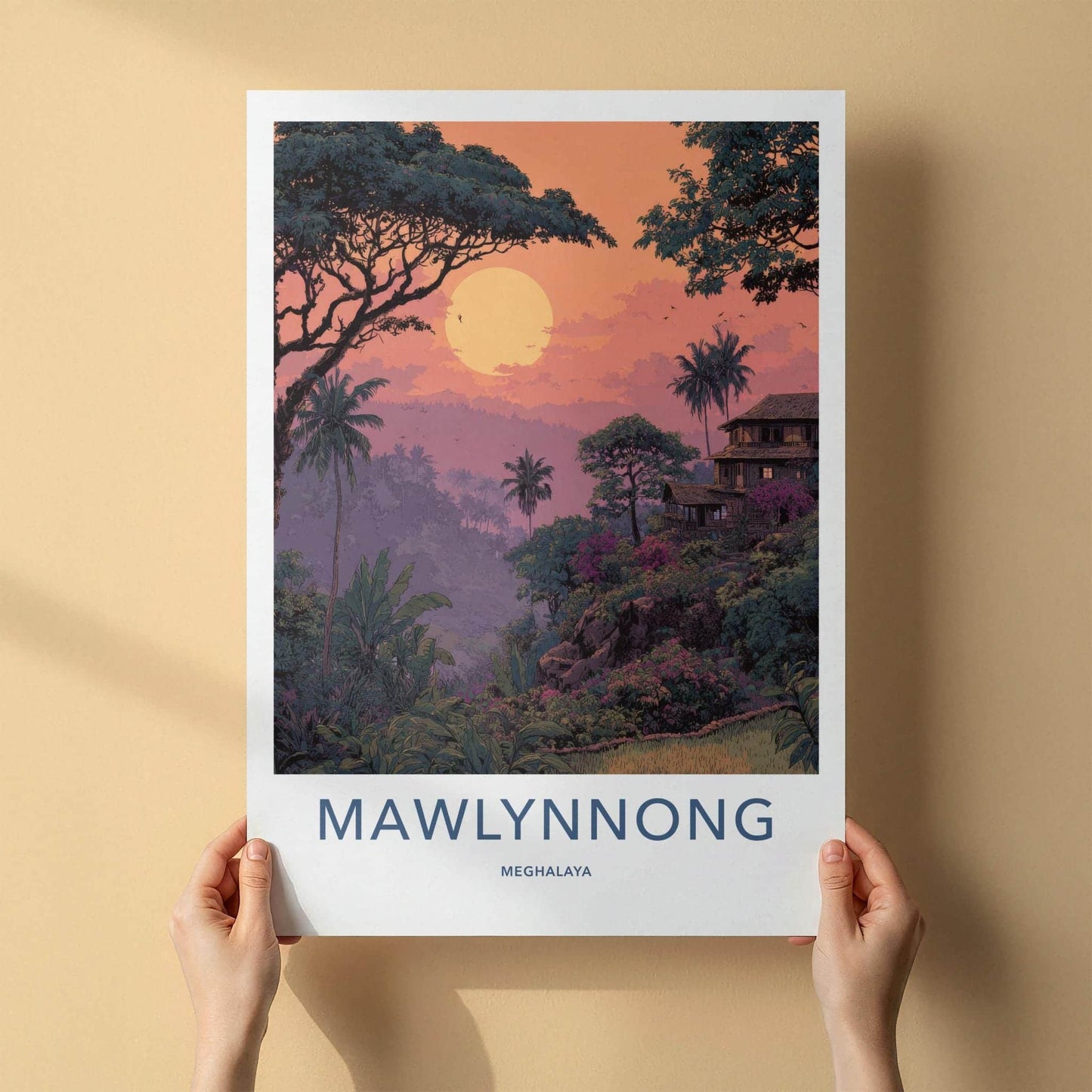 Mawlynnong Poster - India Travel Art - Meghalaya Lush Village Sunset Home Decor