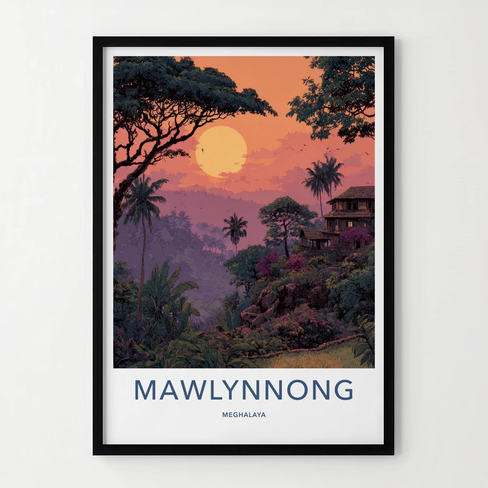 Mawlynnong Poster - India Travel Art - Meghalaya Lush Village Sunset Home Decor