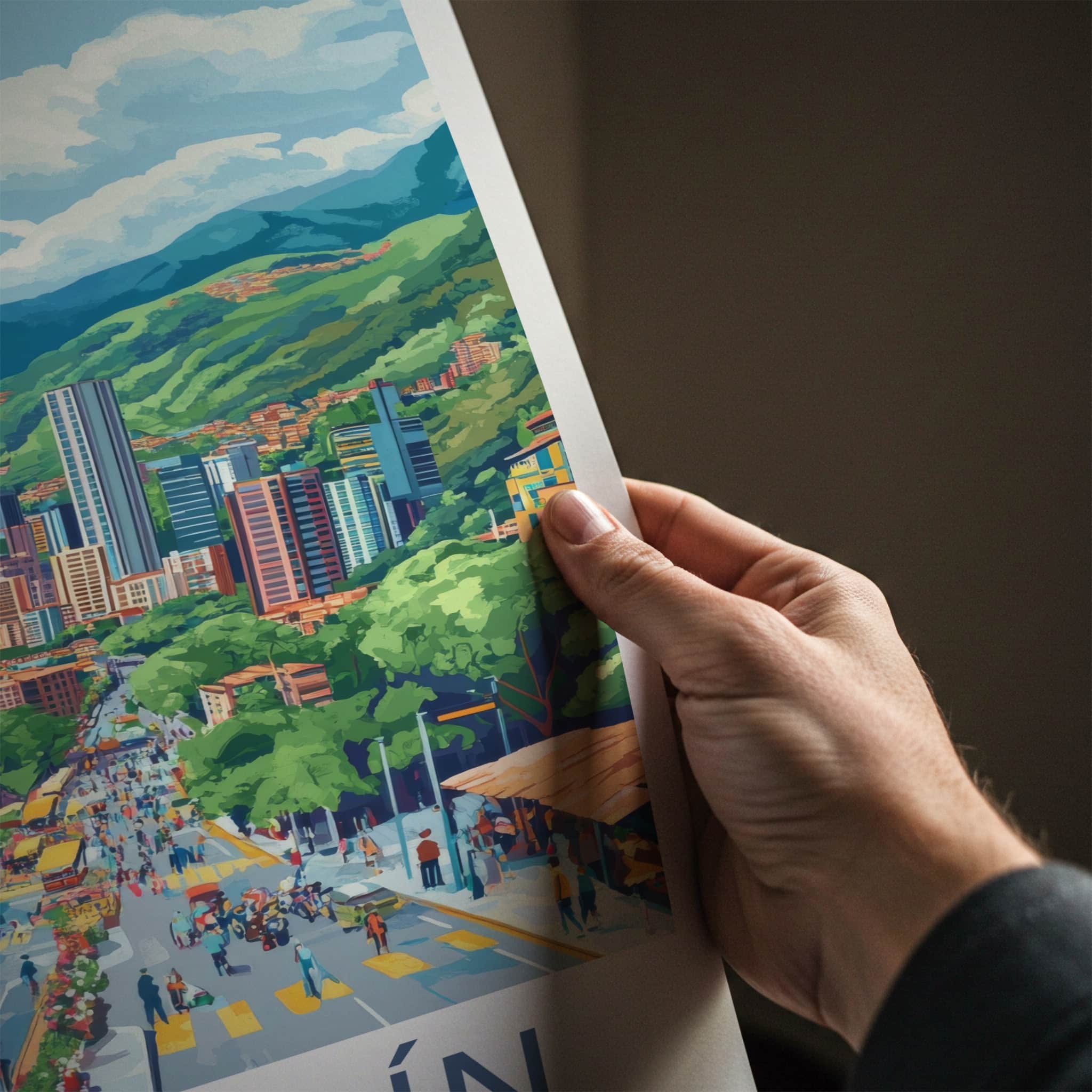 Medellin Poster - Colombia Travel Art - Vibrant Street Scene Home Decor