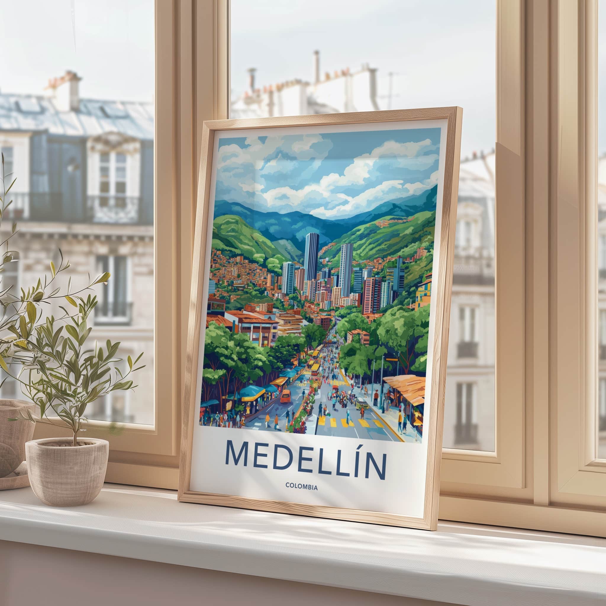 Medellin Poster - Colombia Travel Art - Vibrant Street Scene Home Decor