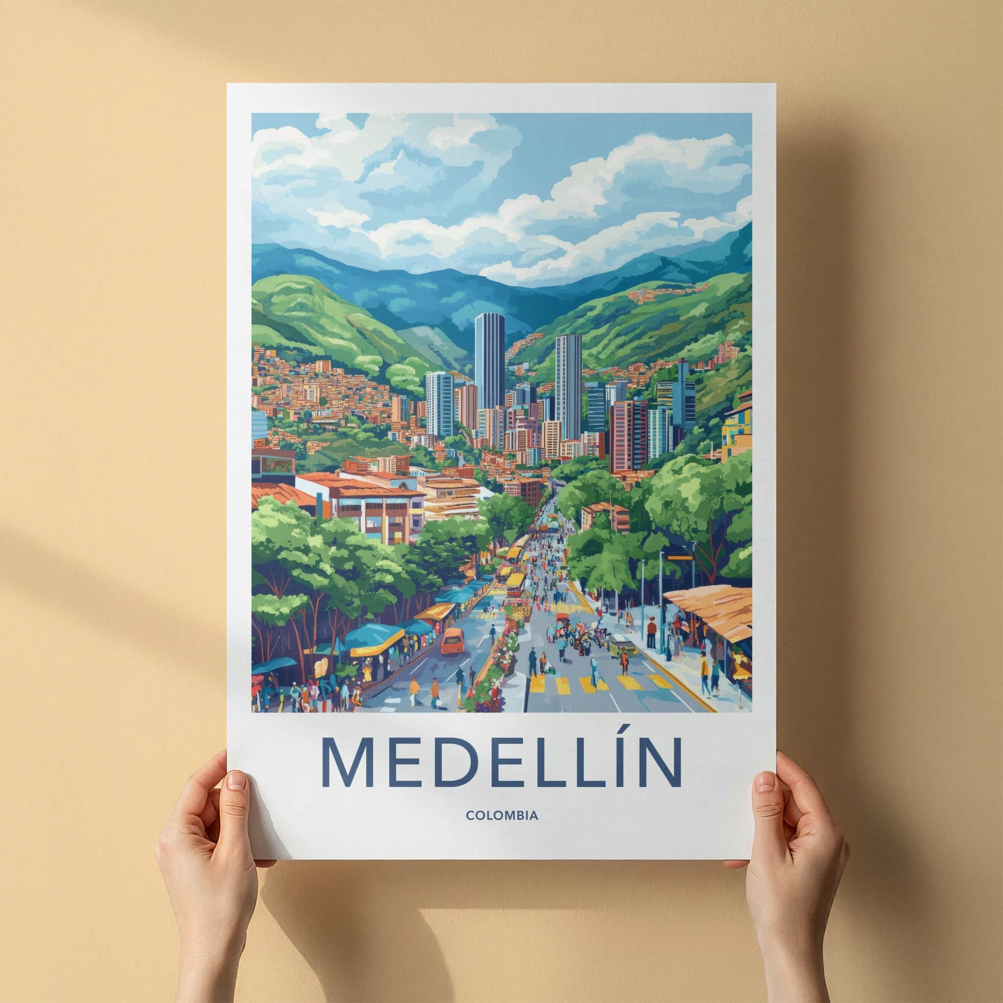 Medellin Poster - Colombia Travel Art - Vibrant Street Scene Home Decor