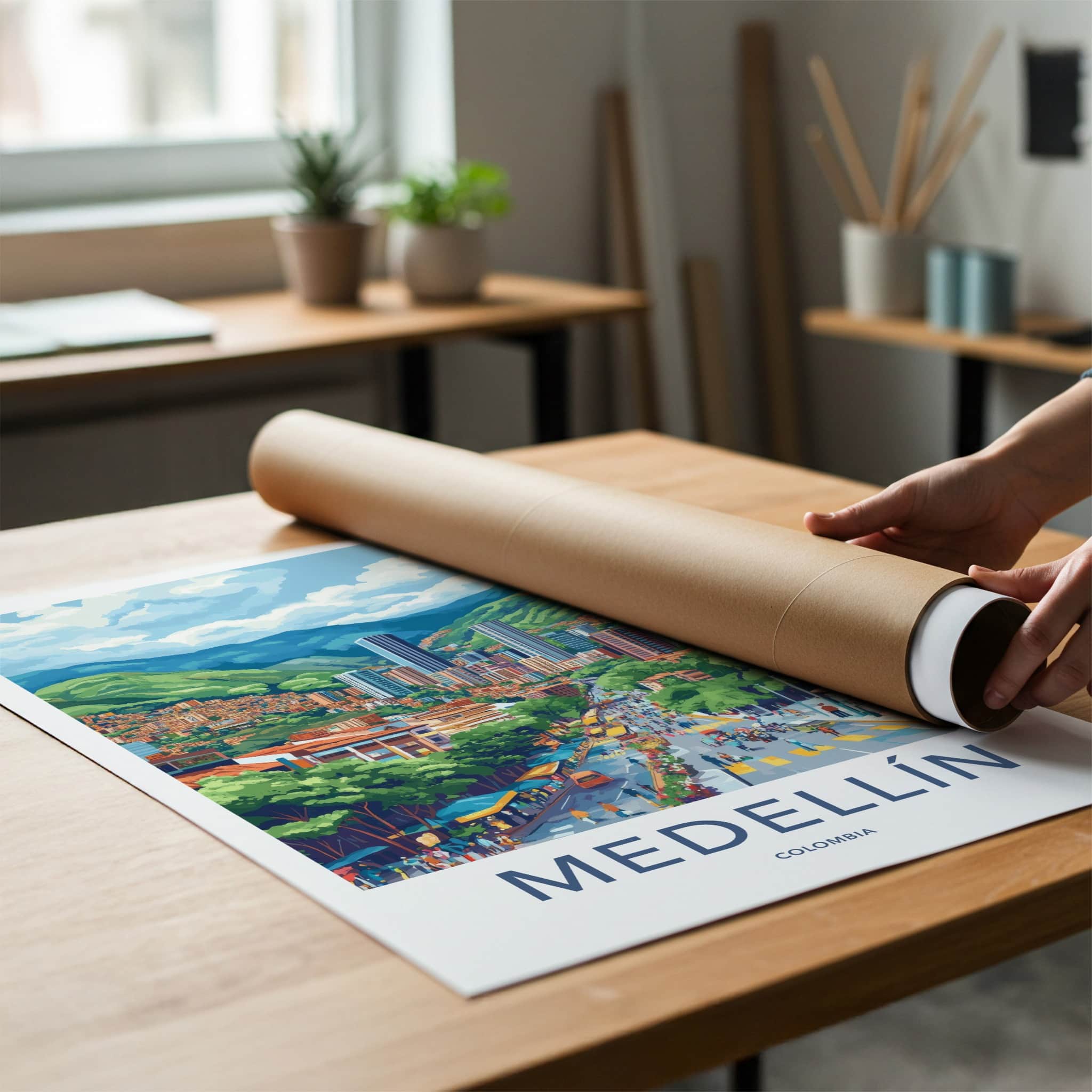 Medellin Poster - Colombia Travel Art - Vibrant Street Scene Home Decor