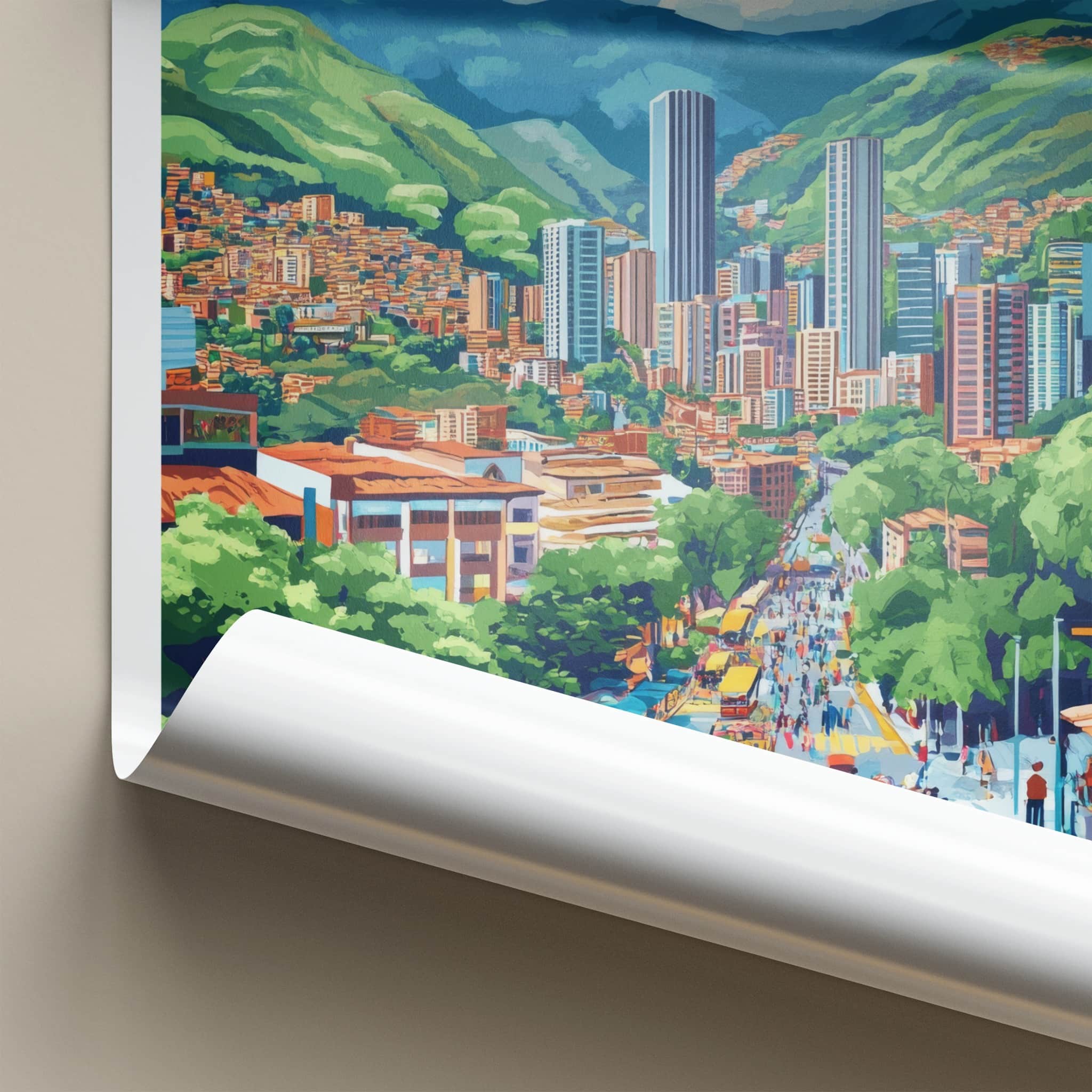 Medellin Poster - Colombia Travel Art - Vibrant Street Scene Home Decor