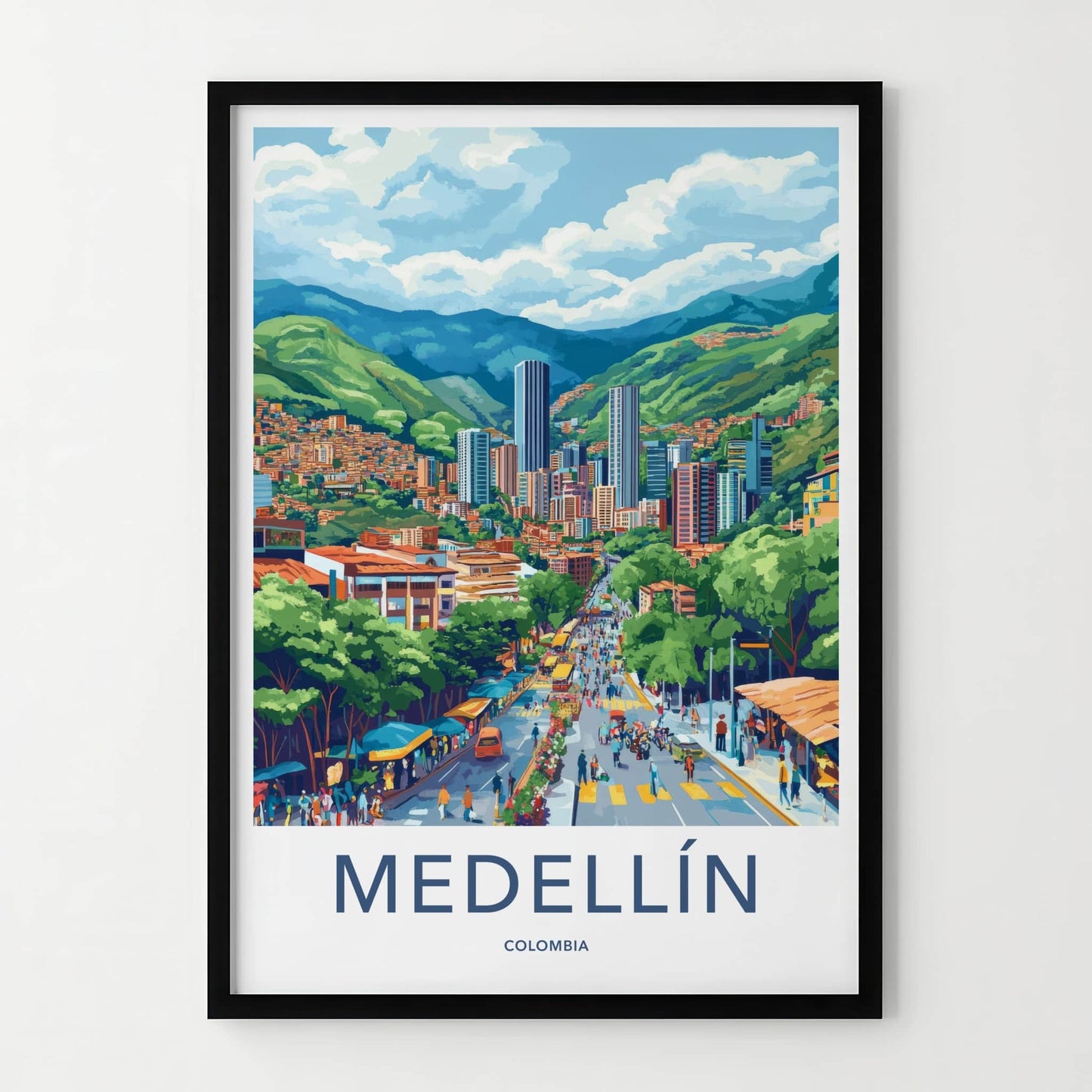 Medellin Poster - Colombia Travel Art - Vibrant Street Scene Home Decor