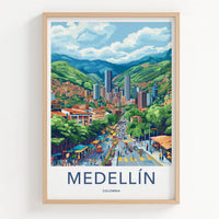 Medellin Poster - Colombia Travel Art - Vibrant Street Scene Home Decor