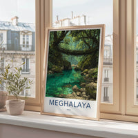 Meghalaya Poster - India Living Root Bridge Travel Print Home Art