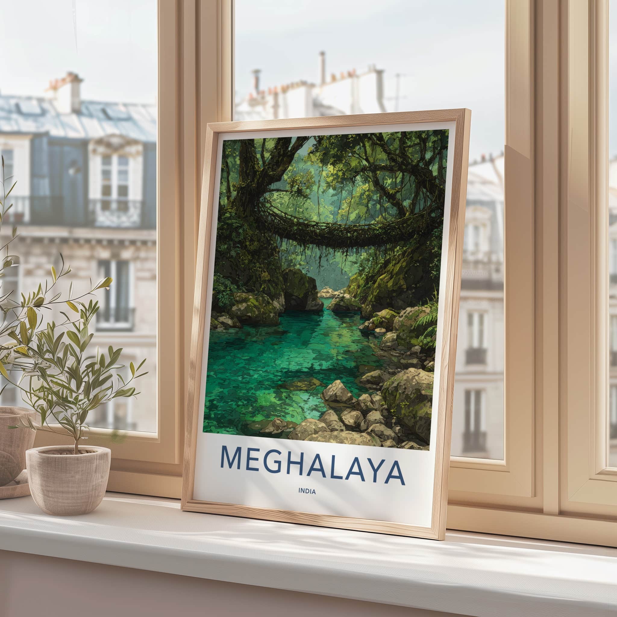 Meghalaya Poster - India Living Root Bridge Travel Print Home Art