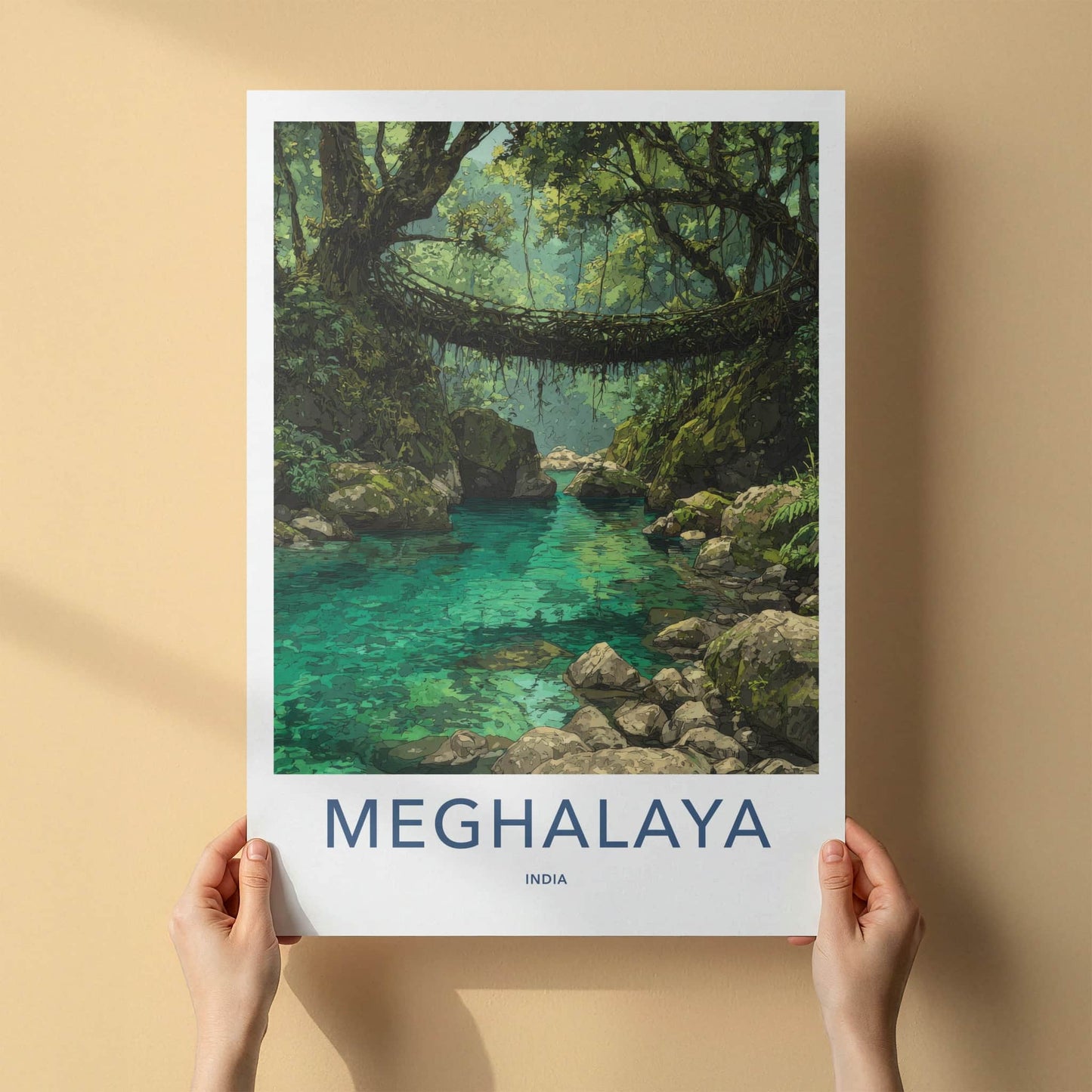 Meghalaya Poster - India Living Root Bridge Travel Print Home Art