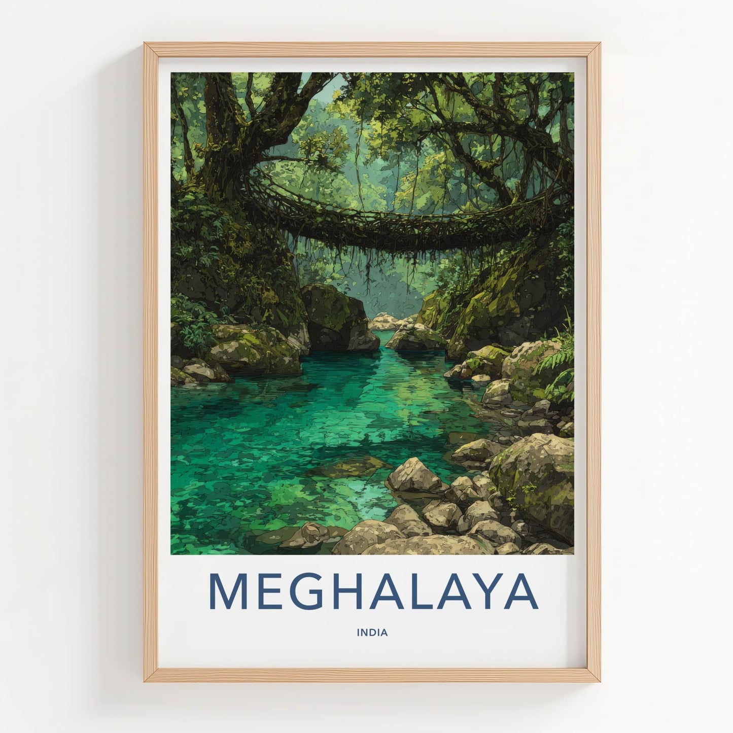 Meghalaya Poster - India Living Root Bridge Travel Print Home Art