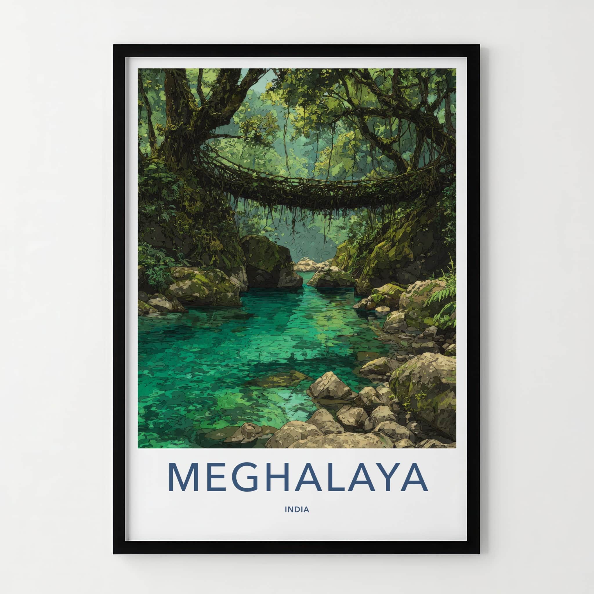 Meghalaya Poster - India Living Root Bridge Travel Print Home Art